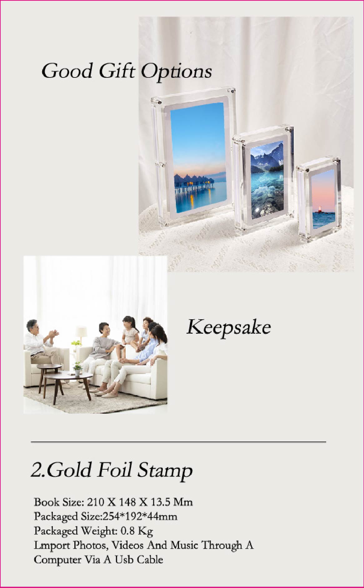 2024 hot selling 10.1-inch acrylic digital frames 8GB 2000mah with removable stander horizontal vertical play gravity version