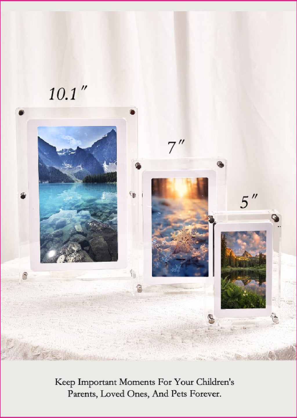 2024 hot selling 10.1-inch acrylic digital frames 8GB 2000mah with removable stander horizontal vertical play gravity version