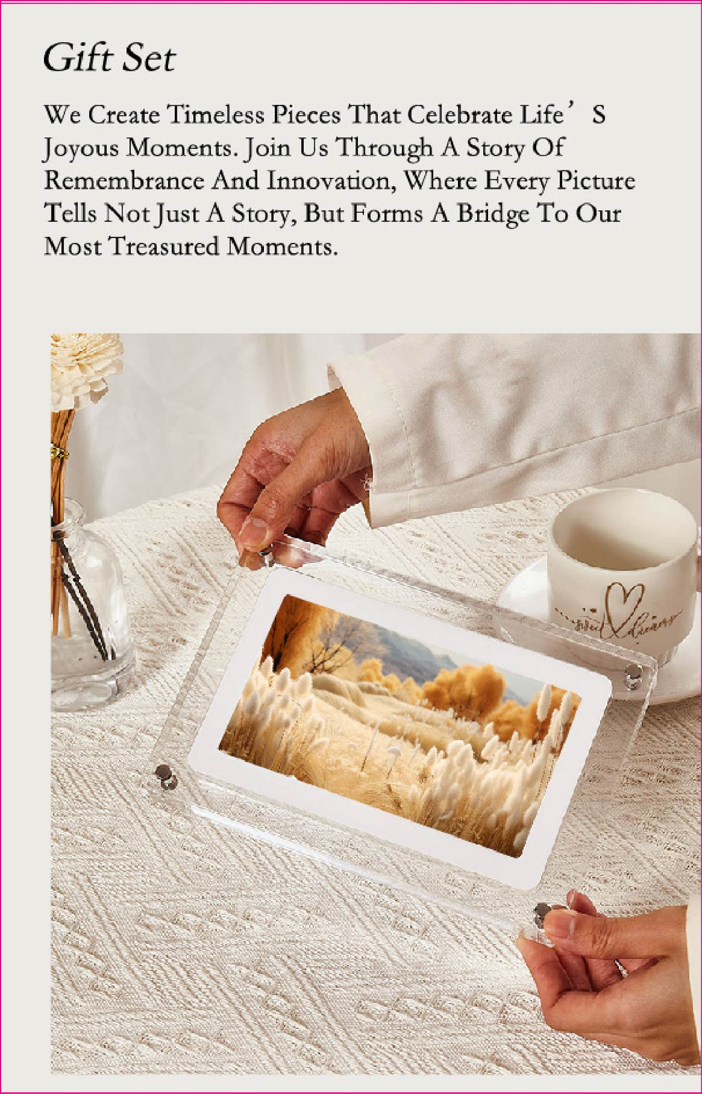 2024 hot selling 10.1-inch acrylic digital frames 8GB 2000mah with removable stander horizontal vertical play gravity version