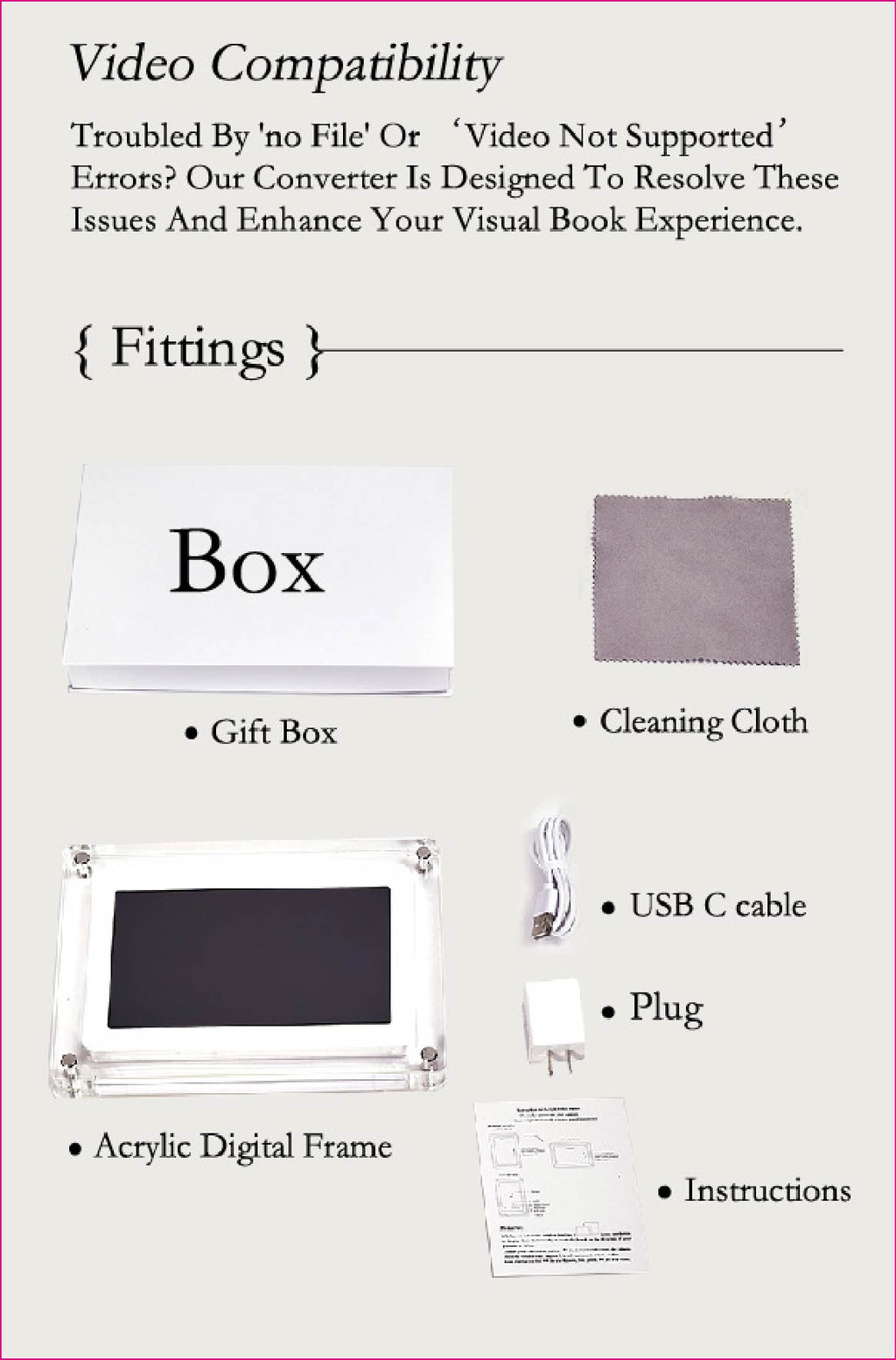 2024 hot selling 10.1-inch acrylic digital frames 8GB 2000mah with removable stander horizontal vertical play gravity version