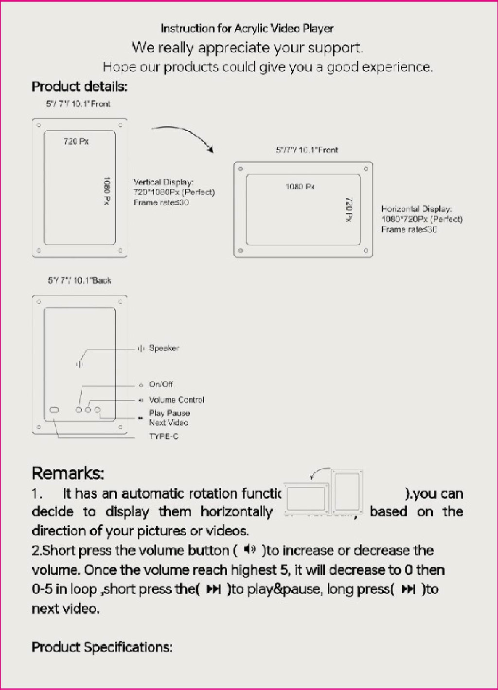 2024 hot selling 10.1-inch acrylic digital frames 8GB 2000mah with removable stander horizontal vertical play gravity version