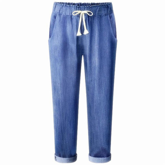 Plus size Jeans 2024 Casual Loose Elastic Waist Loose denim Trousers Women Autumn Solid Color Cotton baggy jeans women 6XL