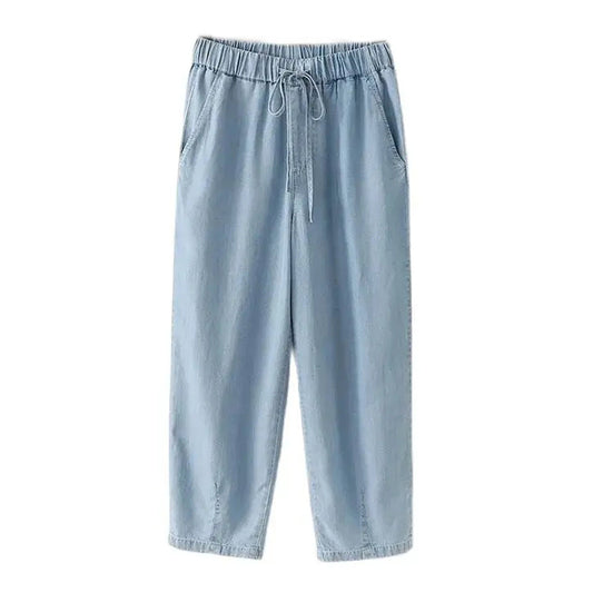 Blue Lyocell Denim Casual Elastic High Waist Loose Wide Leg Women's Pants Ankle-Length Pants For Women Clothing Fashion 2024