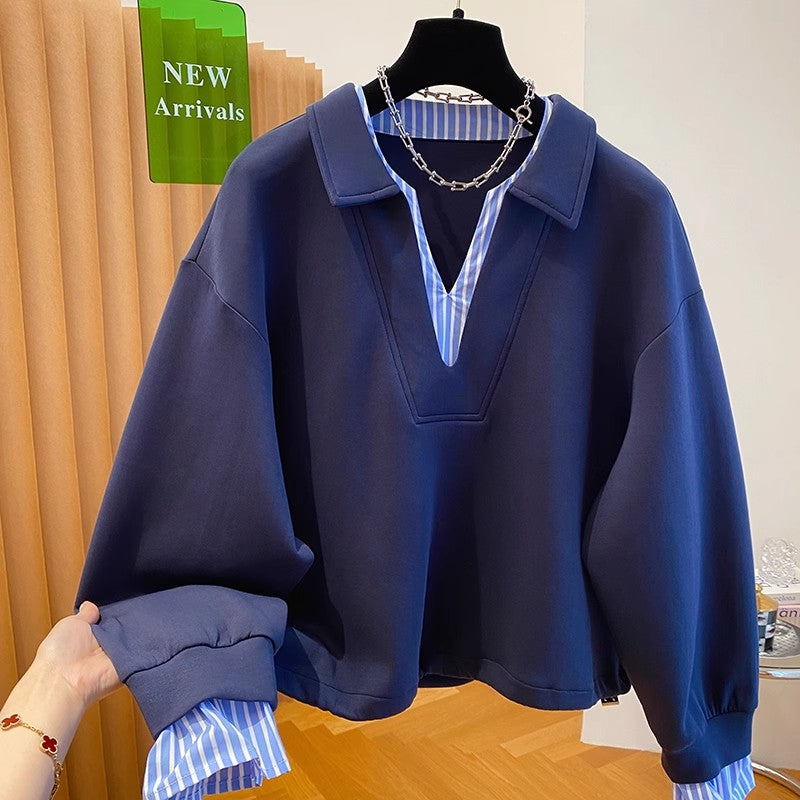 Women Loose Hoodie Fashion Oversized Hoodies Casual Versatile Lazy Style Long Sleeve Sweatshirt Autumn Winter Fake Two Pieces