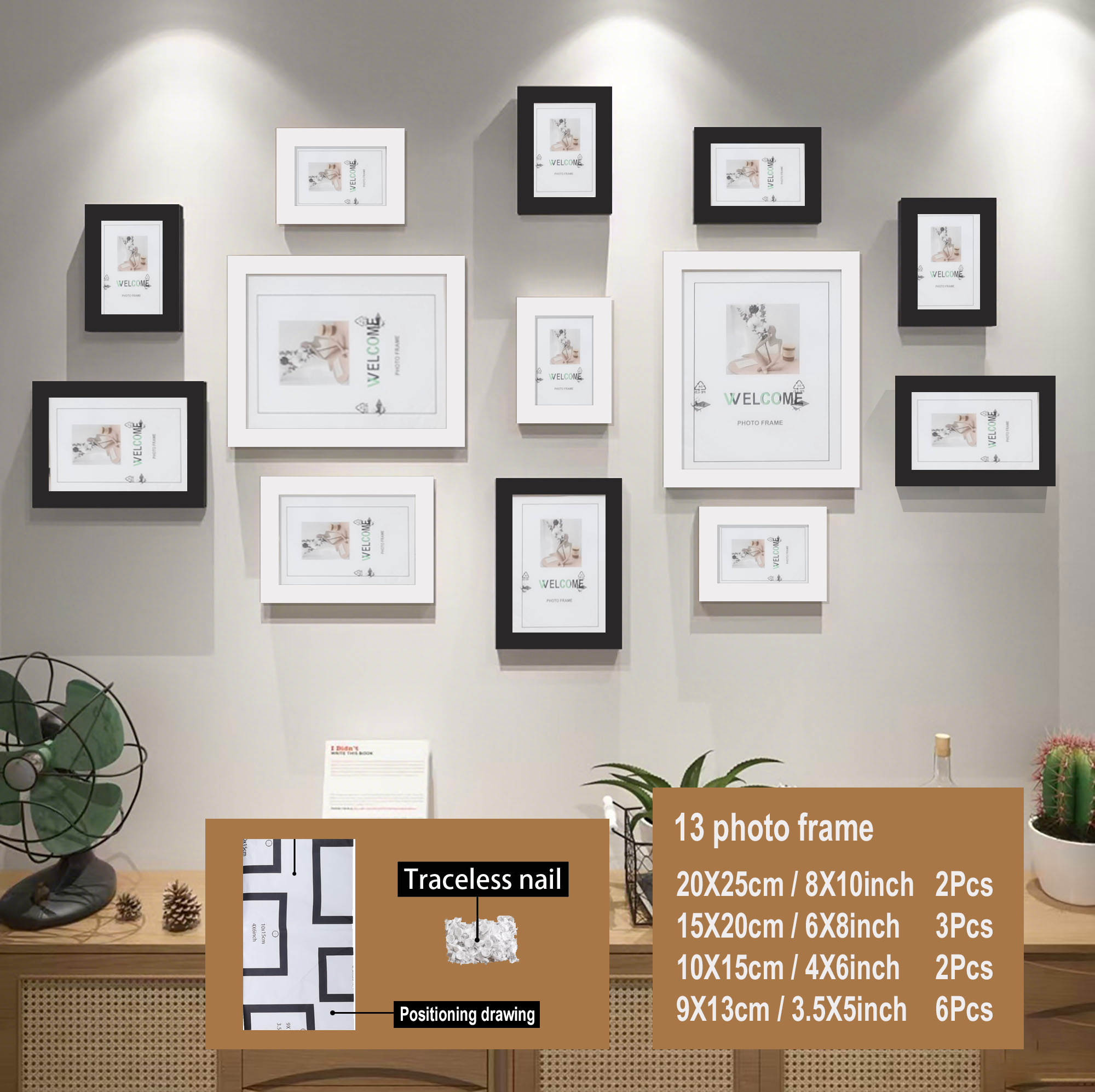 13pcs Wood Picture Frame Set for Wall Home Office Decor Festive Commemorative Gifts - Variety of Sizes for Photos
